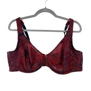 Cacique Dakota Red Snake Embroidered Balconette Bra Red/Black Satin Lace 46DD